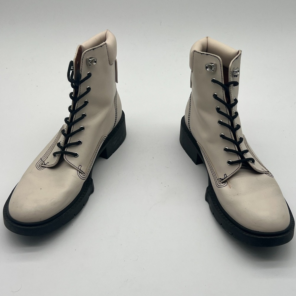 Coach Lorimer Chalk Leather Combat Boots Womens Size 9.5 B EU 40 Ankle Bootie